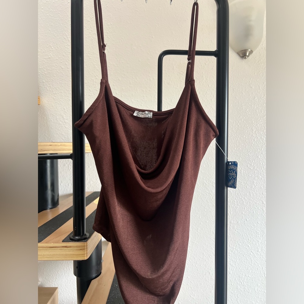 Free People Brown Cowl Neck Bodysuit - Picture 4 of 7